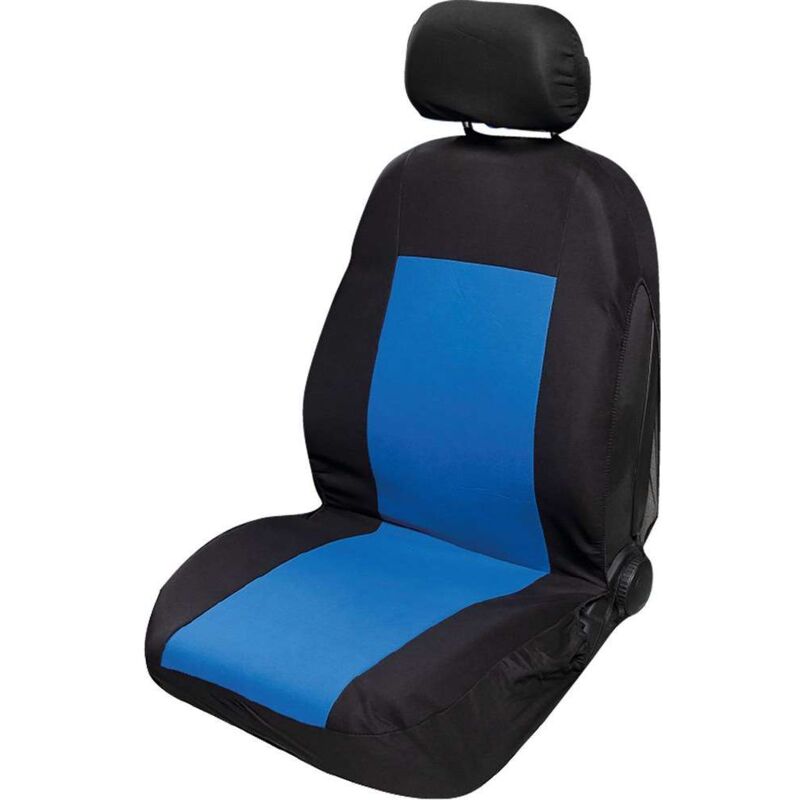 Image of Coprisedile singolo anteriore auto Stretch nero/blu protezione sedile