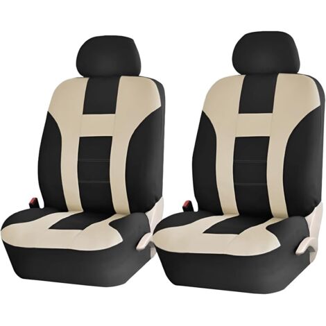 Coprisedili anteriori in poliestere traspirante, lavabili ed elasticizzati, con poggiatesta rimovibili, adatti alla maggior parte di furgoni, camion e SUV (nero/beige).