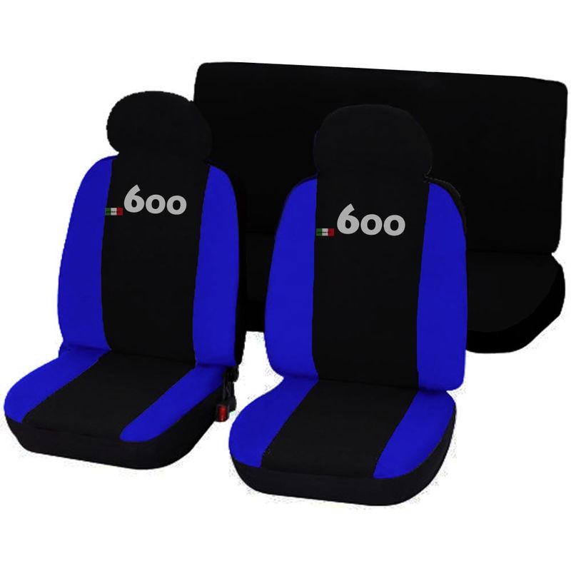 Image of Set coprisedili compatibili per auto 600 made in italy fodere bicolore senza logo bicolore nero - blu royal
