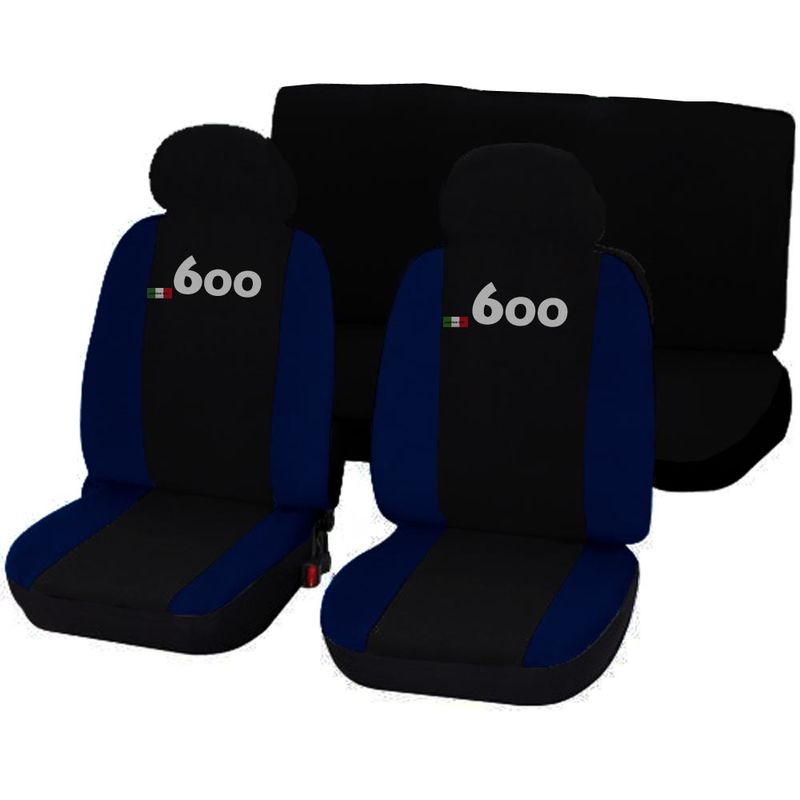 Image of Set coprisedili compatibili per auto 600 made in italy fodere bicolore senza logo bicolore nero - blu scuro