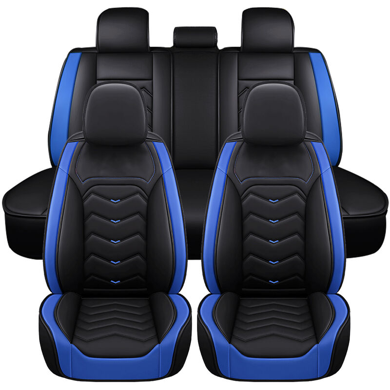Image of Coprisedili per auto in pelle PU a 5 posti per BMW bordo nero e blu