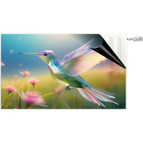 Copritermosifone decorativo per il soggiorno. Tappetino per termosifone colorato con motivo a colibrì.