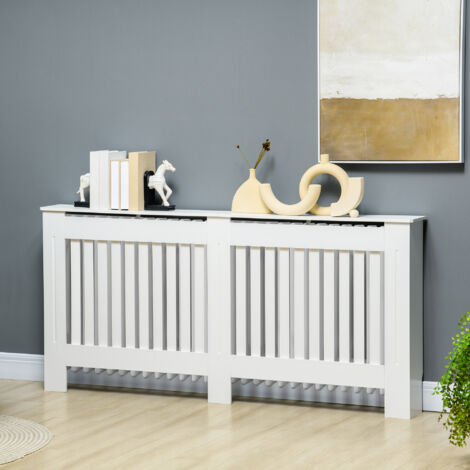Copritermosifone Moderno a Doghe in MDF, Copertura Termosifone per Casa e Ufficio, 172x19x81 cm, Bianco