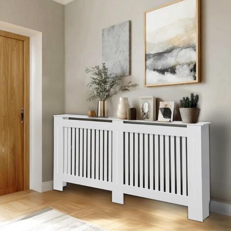 Copritermosifone In MDF Bianco - Mobiletto Orizzontale 78x19x92 Cm, FATIVO, Con Mensola - Foto 2