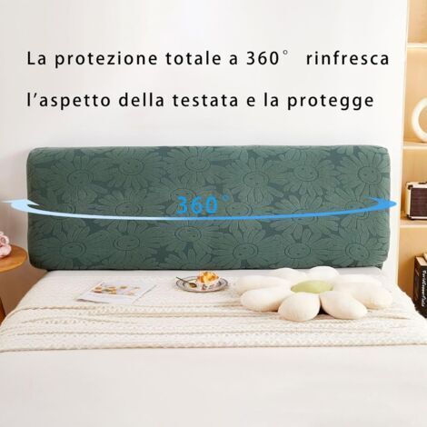 Copritestiera da 180 cm per letto matrimoniale, imbottito, elastico, antipolvere e lavabile, stampa a tinta unita