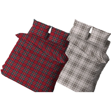 Copritrapunta Sacco Per Trapunta 100% Cotone Disegno Scozzese Kilt, misuraMatrimonialecoloreRosso