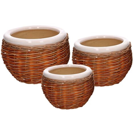 Coprivaso ceramica 1-3 bianco c/vimini cm31h21