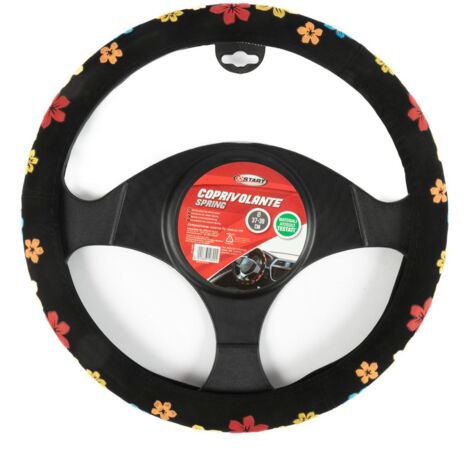 Coprivolante auto Spring diametro 37-39 cm nero con fiori, universale