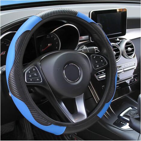 Coprivolante per auto, 15 pollici, in similpelle PU elastica, microfibra e fibra di carbonio, protezione per volante, per uomo e donna, antiscivolo e traspirante, accessorio per interni auto per la ma