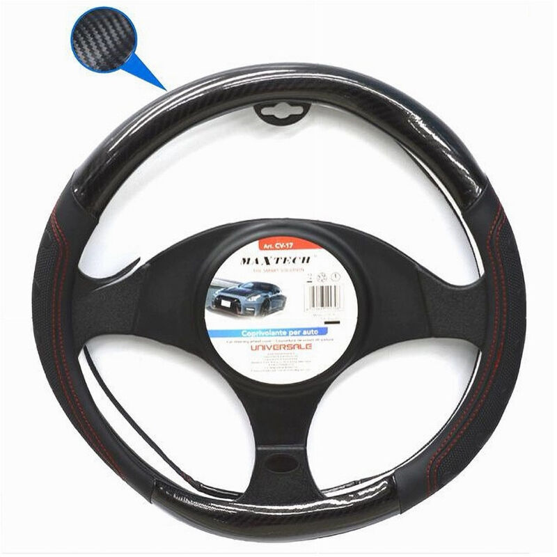 Image of Trade Shop Traesio - MaxTech - Coprivolante Per Auto Fodera Antiscivolo Sterzo Universale 38cm Nero Rosso Cv-17 -