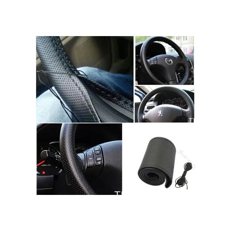 Coprivolante per auto in pelle nera con ago e filo...