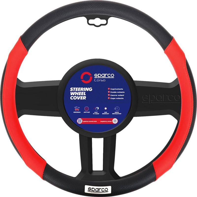 Sparco - Coprivolante SPC1113 auto universale rosso e nero con dettagli traforati