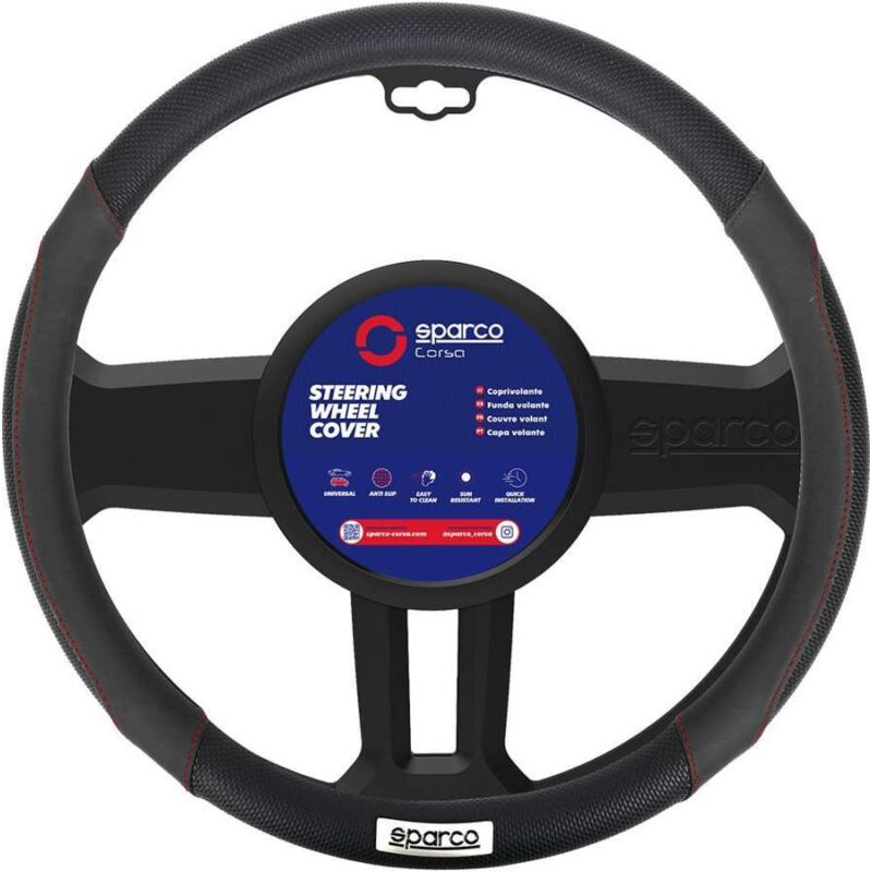 Sparco - Coprivolante SPC1113BK Nero Rosso (ø 36 - 38 cm)