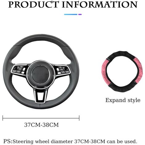 Coprivolante universale per auto, coprivolante per auto senza anello interno in pelle ricamata, 37-38 cm, pelle PU antiscivolo traspirante, protezione per volante per auto (rosa)