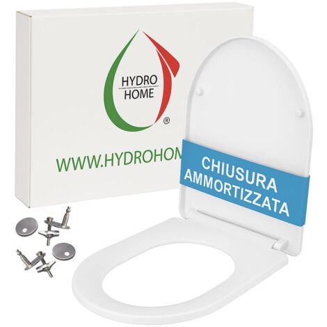 Copriwater Forma a D fissaggio dall'alto Soft Close e Sgancio Rapido compatibile con vari modelli termoindurente bianco