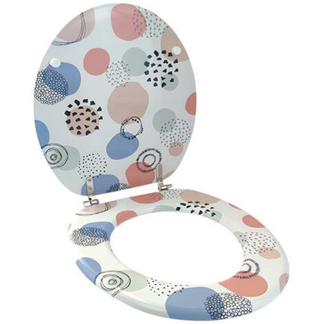 Copriwater in Legno MDF serigrafato tavoletta da Bagno WC con Stampa colorata multicolor Cerniere in Acciaio 43x38 cm