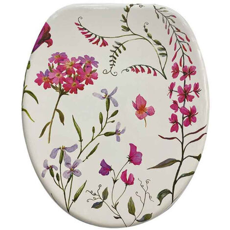 Copriwater in Legno MDF serigrafato tavoletta da Bagno WC con Stampa fiori rosa Cerniere in Acciaio 43x38 cm