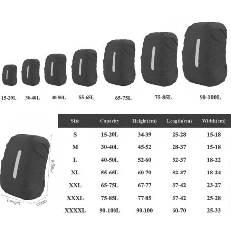 Coprizaino antipioggia con strisce riflettenti, 15L-100L, coprizaino antipioggia impermeabile per zaino, zaino scolastico per escursionismo, campeggio, viaggi, ciclismo L adatta a 40-50L