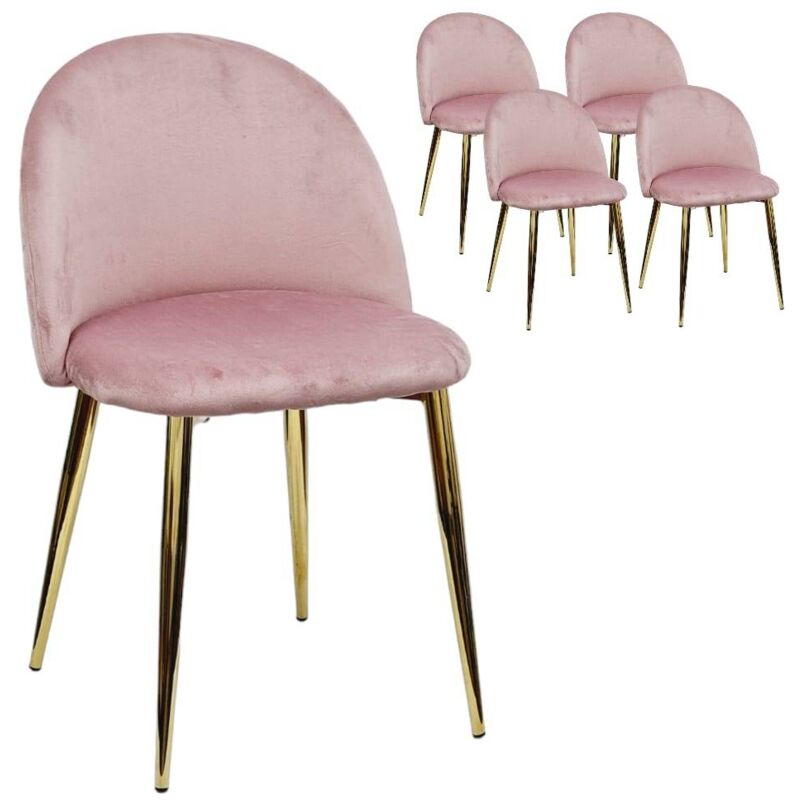 X 4 Chaise en velours rose pieds robustes effet or
