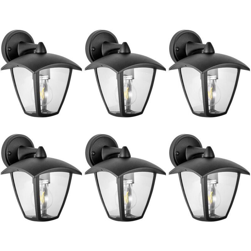 Set aus 6 alicante Außenwandleuchten aus Metall für den Garten Schwarz E27