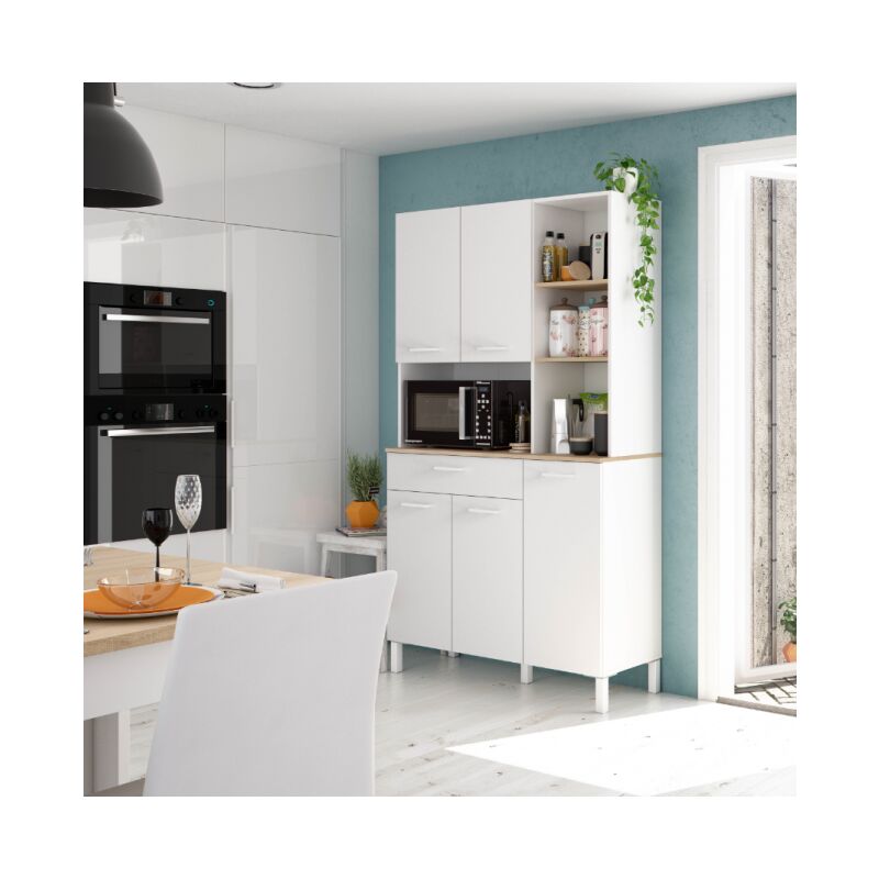 

Mueble de cocina 108x40x186 cm Blanco Mate y Roble Canadiense | Blanco artik e Roble canadian