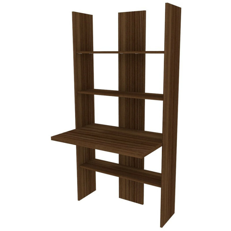 Bibliothèque avec bureau intégré : spacieuse, robuste et facile à monter - Noyer Canaletto