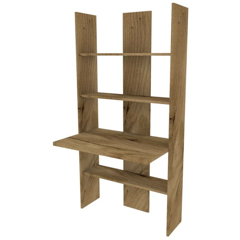 Bibliothèque avec bureau intégré : spacieuse, robuste et facile à monter - chêne