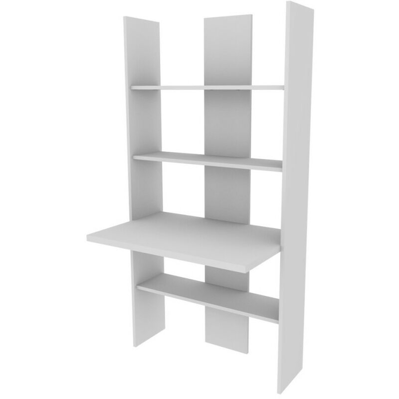 Bibliothèque avec bureau intégré : spacieuse, robuste et facile à monter - blanc