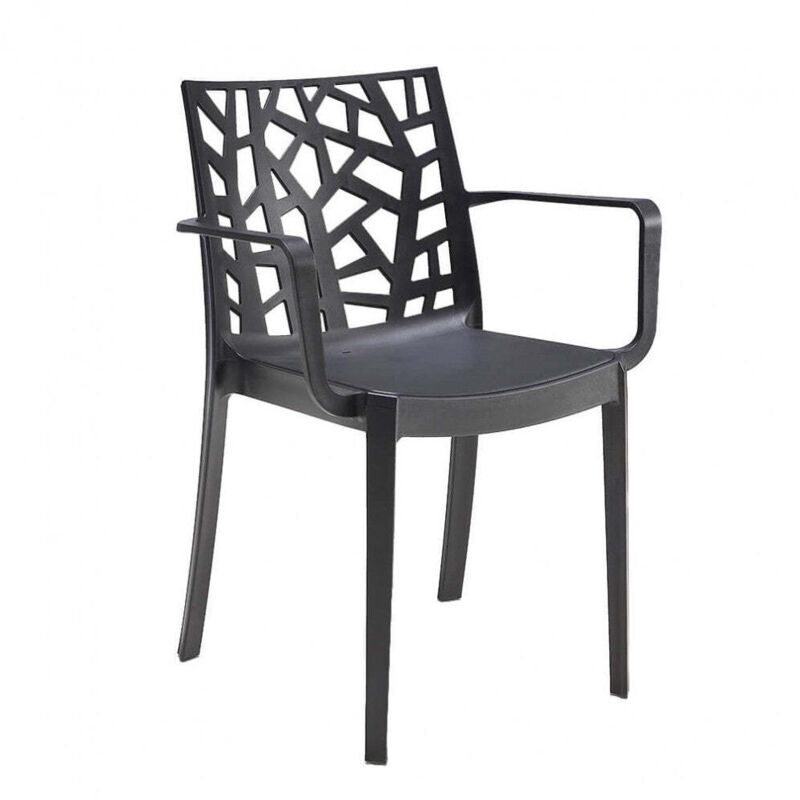 Chaise de fauteuil équipable dans des bars et restaurants en résine extérieure internes avec un dossier décoré Floreal Con braccioli Black - Black