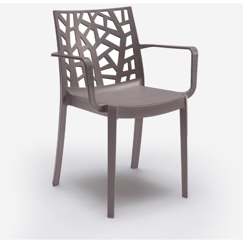 Bica – Fauteuil de jardin empilable en polypropylène – Accoudoirs confortables – Hauteur d'assise 46 cm – Charge max 110 kg – Gris tourterelle