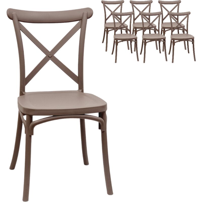 Compralo New - Chaise Vintage x6 Pompei Tortora Cross Back Retro Pub