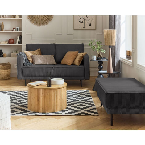 Copy of charlie – wohnlandschaft u-form – 7-sitzer – mit schlaffunktion und bettkasten – aus cord - dunkelgrau