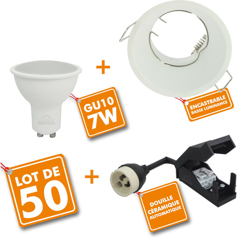 

Eclairage Design - Conjunto de 50 focos LED empotrables completos KINGDOM WHITE con bombilla GU10 230V 7W | Temperatura de color: Blanco cálido 2700K