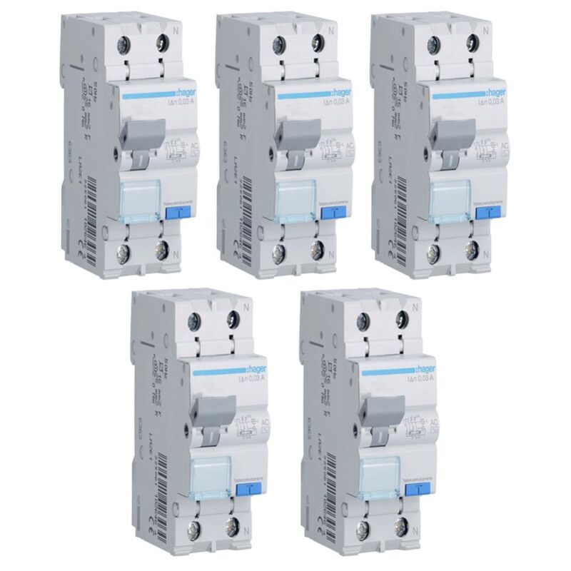 Kit Interrupteurs différentiels magnétothermiques Hager 1P+N 30MA 10A ADC810H