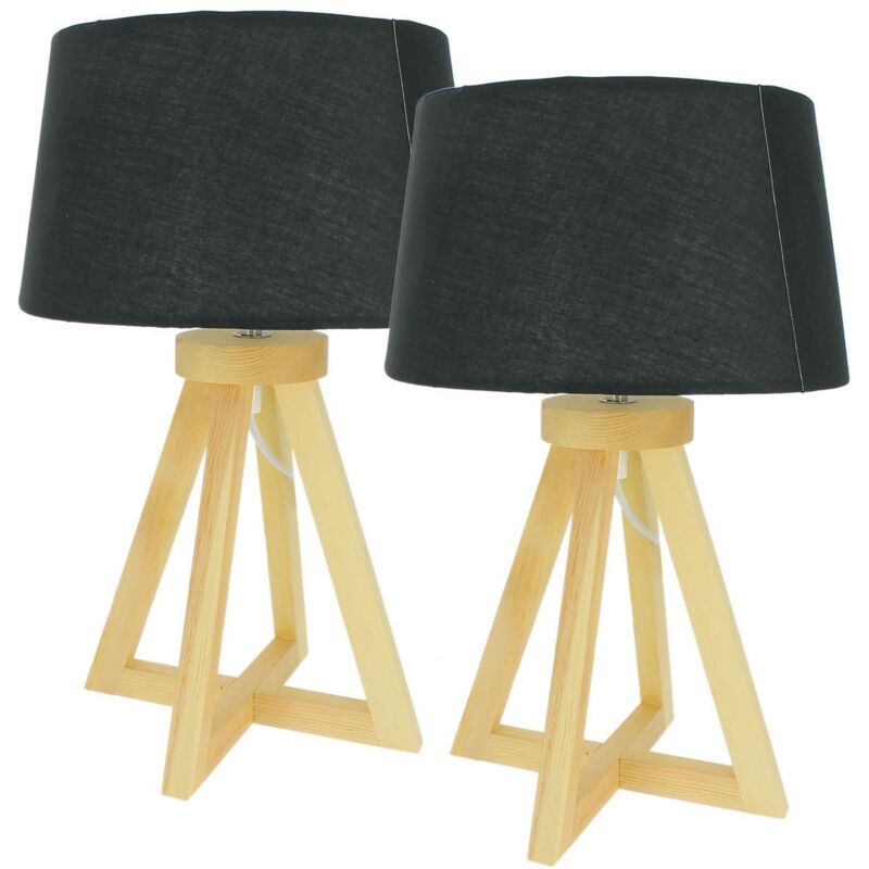 Image of Eclairage Design - Set di 2 lampade da tavolo hod in legno E27 37cm