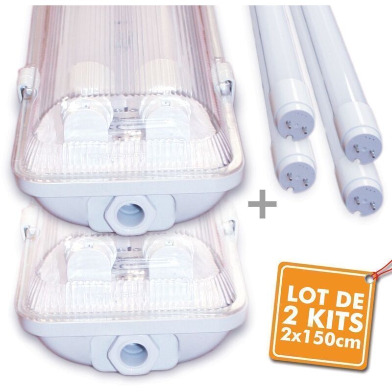 Image of Arum Lighting - Set di 2 scatole 150 cm + 4 tubi 150 cm (regolatore per garage, cantina, ecc.) Température de Couleur: Blanc neutre 4000K
