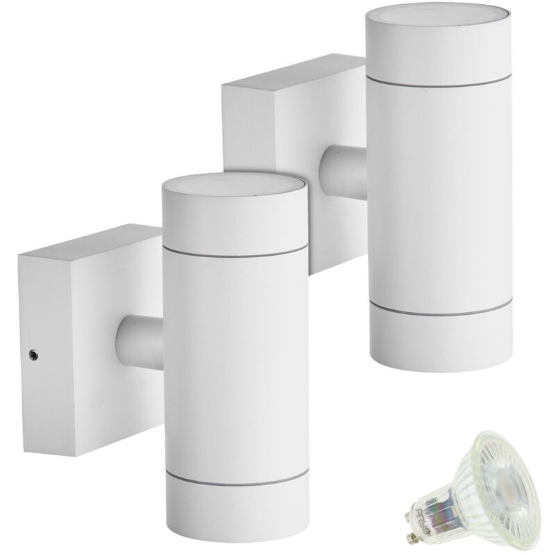 Image of Arum Lighting - Set di 2 applique da esterno a doppio fascio venezia bianche con 4 lampadine led GU10 5W Température de Couleur: Blanc chaud 2700K