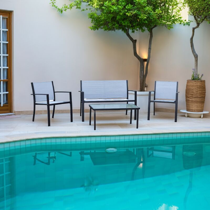 Compralo New - Salon 2 places avec 2 fauteuils et 1 table d'appoint gris