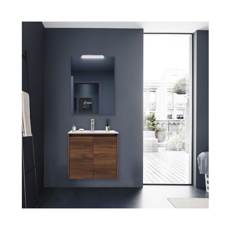

Mueble de baño suspendido 70 cm Roble Eternity con dos puertas | 70 cm - Con espejo y lámpara LED