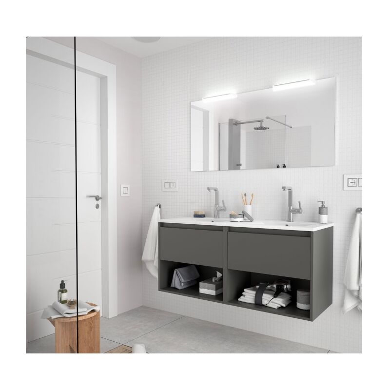 

Mueble de baño suspendido 120 cm de madera Gris Mate con dos cajones y dos compartimentos | Standard - 120 cm
