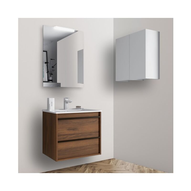 

Mueble de baño suspendido 60 cm Nevada de madera Roble Eternity con lavabo de porcelana | 60 cm - Standard