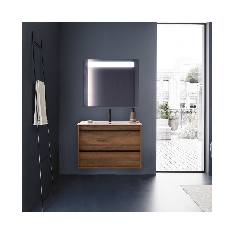

Mueble de baño suspendido 80 cm Nevada de madera Roble Eternity con lavabo de porcelana | 80 cm - Con columna