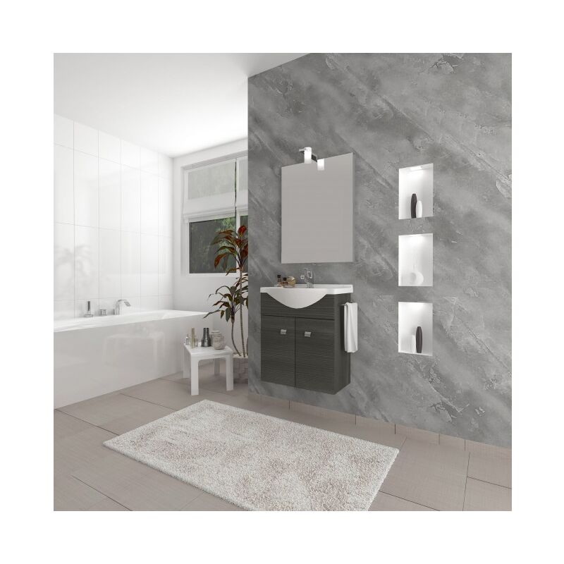 

Mueble de baño suspendido 55 cm de madera roble oscuro con lavabo de cerámica y espejo con lámpara Led | roble oscuro - Con espejo y lámpara LED - 55