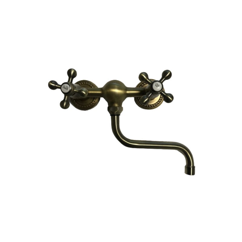 Robinet mélangeur cuisine mural bronze, vieux laiton, ancienne
