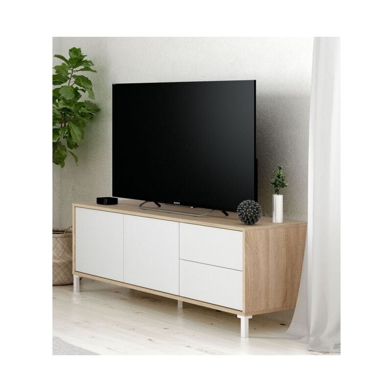 

Mueble tv 130 cm Alabama Blanco mate y Roble canadiense | roble y blanco