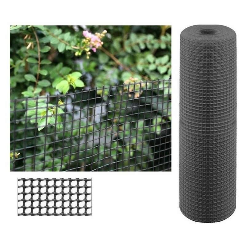 Suinga - Maille plastique carré 1x1 cm, gris 1 x 25 m, clôture artificiel pour terrasses, balcons ou jardins