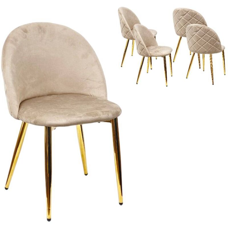 Ws Design - x 4 Chaise en velours gris tourterelle Pieds robustes Effet doré