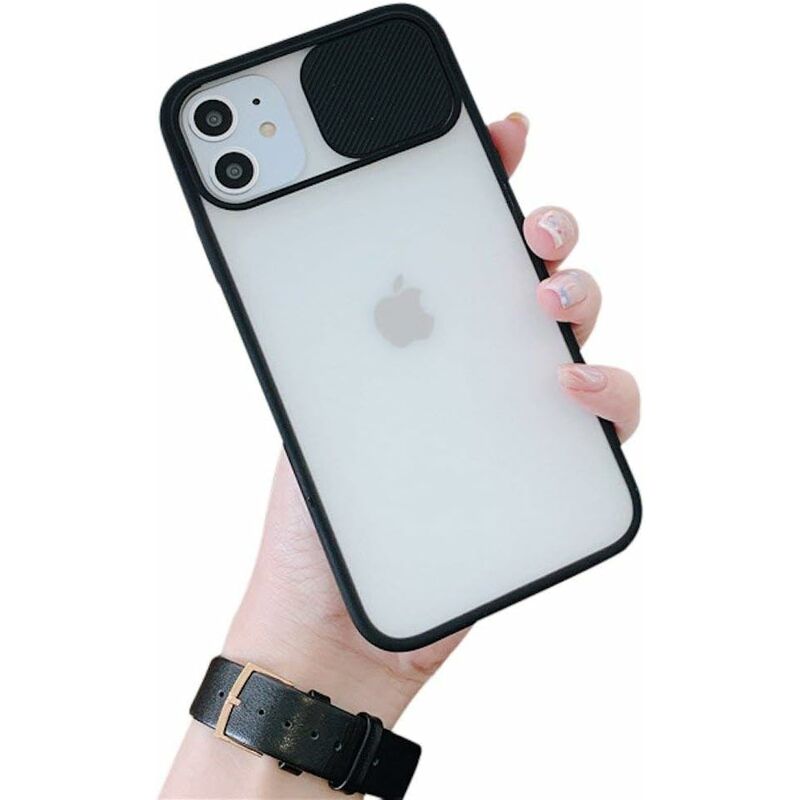 Coque de téléphone portable iPhone 11, protection antichoc, élégante couverture arrière givrée, cache-objectif coulissant(Noir) Fei Yu