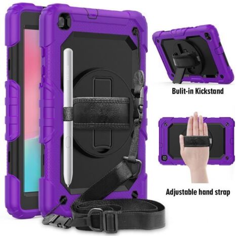 Coque Étui Samsung Galaxy Tab A 8.0 2019 Housse SM-T290/T295, [360° Rotatif Support][Bandoulière][Poignée][Fente Stylo]-Violet