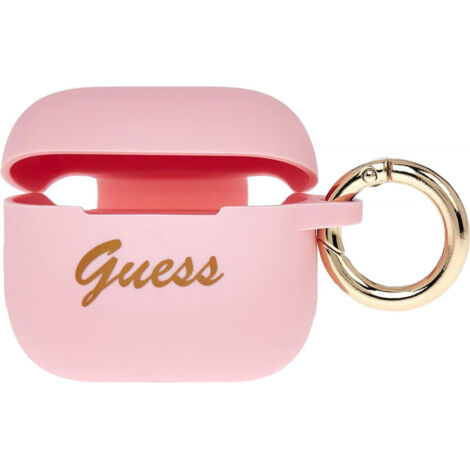 Coque Guess GUA3SSSI pour AirPods 3, rose/rose, en silicone, style vintage.